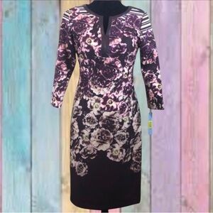 Antonio Melani Purple Plum Floral V-neck Scuba Sheath Dress NWT